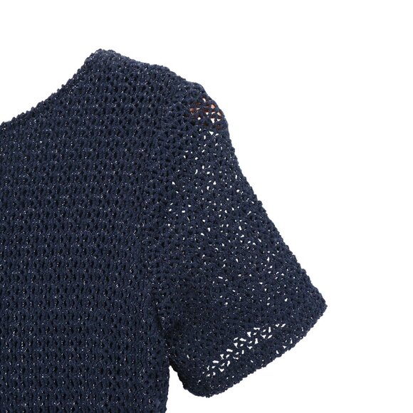 NWT JS Collections Navy Blue Long Low Cut Scoop Back Short Sleeve Gown Dress 8 - Picture 3 of 7